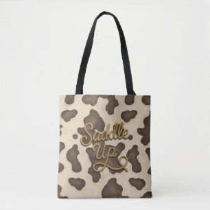 Zadel op bruine koeienhuid koeienprint country wes tote bag