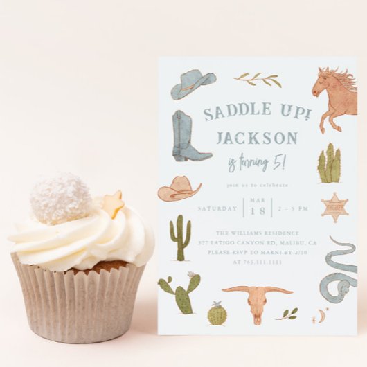 Zadel Op Cowboy Jongens Verjaardagsfeestje Kaart