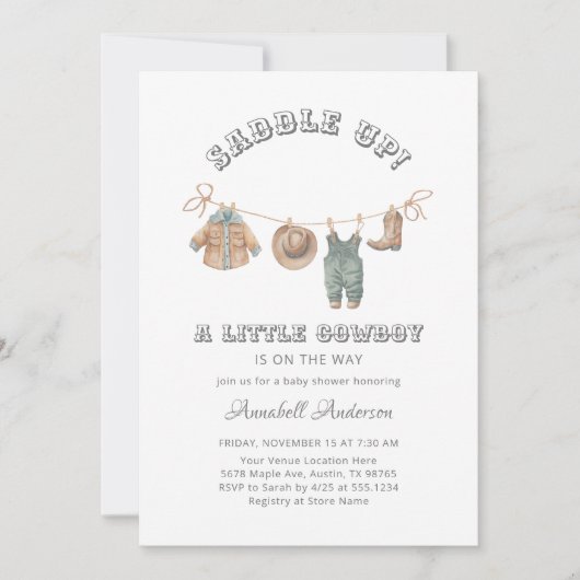 Zadel op Kleine Cowboy Boy Baby shower Kaart (Voorkant)