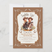 Zadel op kleine tweeling Cowboy paard verjaardagsf Kaart (Voorkant)