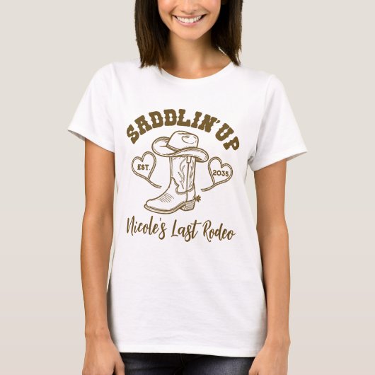 Zadel op Laatste Rodeo Bachelorette Bruidsfeest T-shirt (Voorkant)