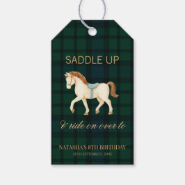 Zadel op Vintage Verzorgde Paard Verjaardag Cadeaulabel