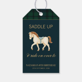 Zadel op Vintage Verzorgde Paard Verjaardag Cadeaulabel