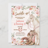 Zadel Paard Cowgirl Verjaardagsuitnodiging Kaart (Voorkant)