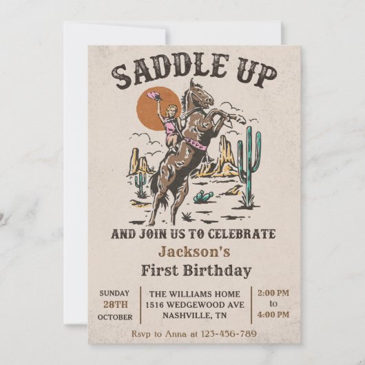 Zadel Western 1e verjaardagsfeestje op Kaart (Voorkant)