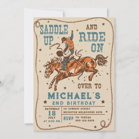 Zadel Western Rodeo Cowboy Verjaardag op Kaart (Voorkant)