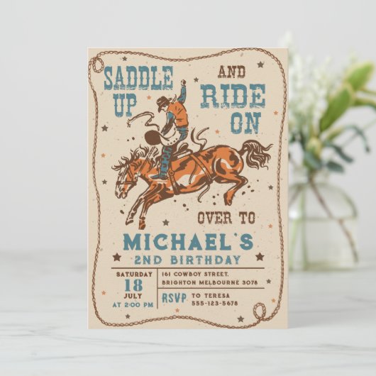 Zadel Western Rodeo Cowboy Verjaardag op Kaart (Staand voorkant)