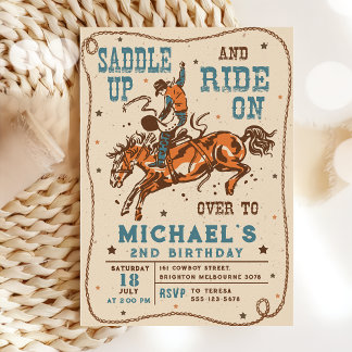 Zadel Western Rodeo Cowboy Verjaardag op Kaart