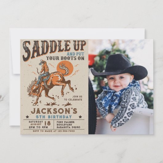 Zadel Western Rodeo Cowboy Verjaardagsfoto Kaart (Voorkant)