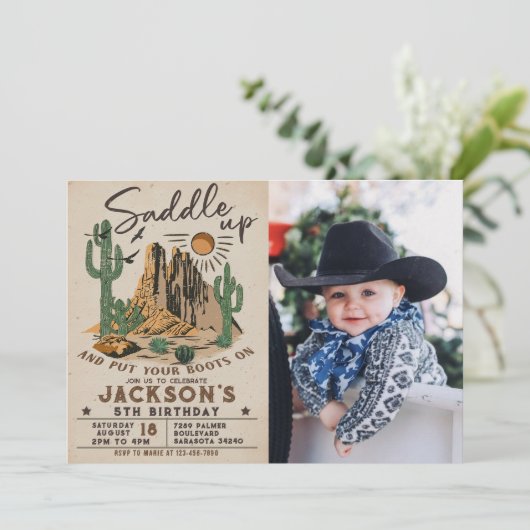 Zadel Western Rodeo Cowboy Verjaardagsfoto Kaart (Staand voorkant)
