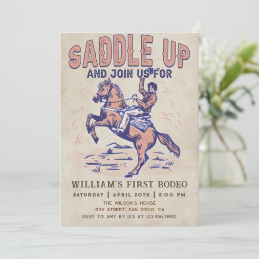 Zadel Westerne Cowboy Rodeo Verjaardagsfeestje op Kaart (Staand voorkant)