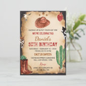 Zadel Westerne Rodeo Cowboy Verjaardagsuitnodiging Kaart (Staand voorkant)