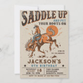 Zadel Westerne Rodeo Cowboy Verjaardagsuitnodiging Kaart (Voorkant)