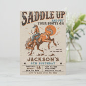 Zadel Westerne Rodeo Cowboy Verjaardagsuitnodiging Kaart (Staand voorkant)
