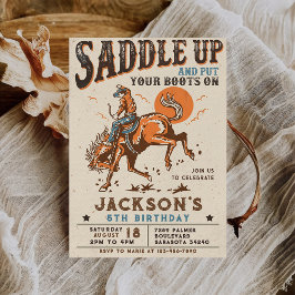 Zadel Westerse Rodeo Cowboy Verjaardagsuitnodiging Kaart