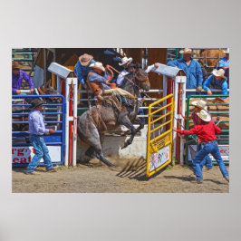 Zadelbrons breken uit Rodeo Chute w Cowboy Poster
