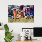 Zadelbrons breken uit Rodeo Chute w Cowboy Poster (Thuiskantoor)
