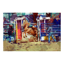 Zadelbrons breken uit Rodeo Chute w Cowboy