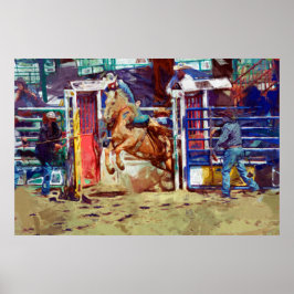 Zadelbrons breken uit Rodeo Chute w Cowboy Poster