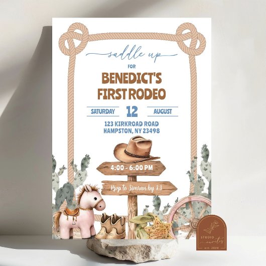 Zadelen Cowboy Eerste Rodeo Verjaardag Jongen Kaart