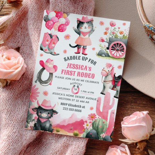 Zadelen Eerste Rodeo Westerne Cowgirl Verjaardag Kaart