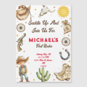 Zadelen eerste Rodeo Wild West verjaardag Magnetische Uitnodiging (Voorkant)