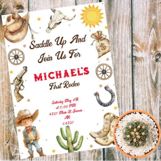 Zadelen eerste Rodeo Wild West verjaardag Magnetische Uitnodiging