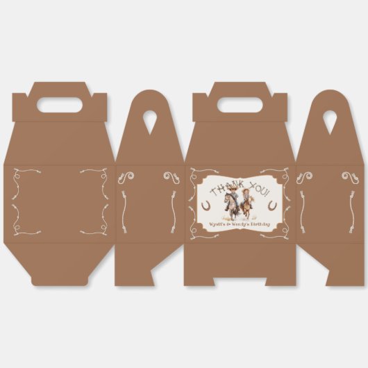 Zadelen kleine tweeling Cowboy Cowgirl verjaardag Bedankdoosjes (Ongevouwen)