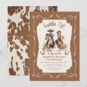 Zadelen kleine tweeling Cowboy Cowgirl verjaardag Kaart (Voorkant / Achterkant)