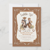 Zadelen kleine tweeling Cowboy Cowgirl verjaardag Kaart (Voorkant)