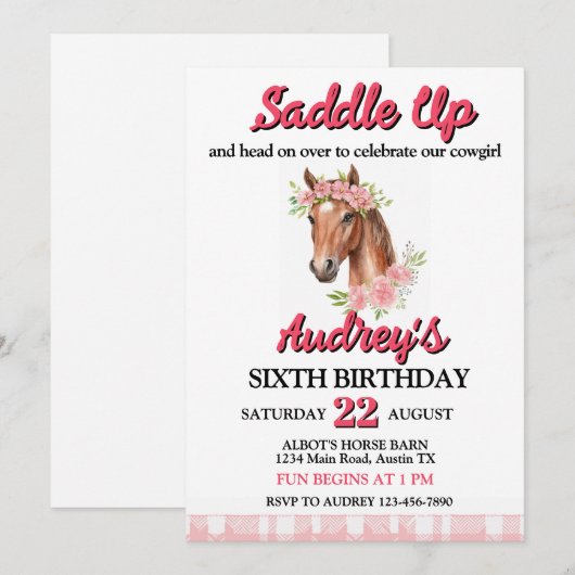 Zadelen Meisjes Westerne Verjaardag Kaart (Voorkant / Achterkant)