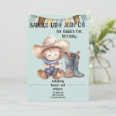 Zadelen op 1e verjaardag kleine cowboy kaart (Staand voorkant)