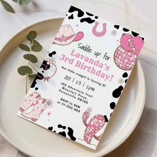 Zadelen op 3e verjaardagsfeestje meisje rodeo kaart