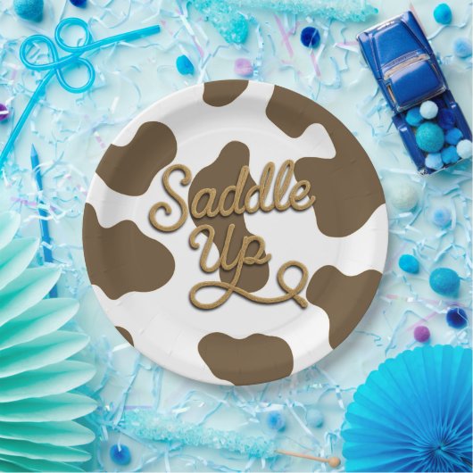 Zadelen Up Bruin Koe Land Westerne Rodeo Party Papieren Bordje (Feest)