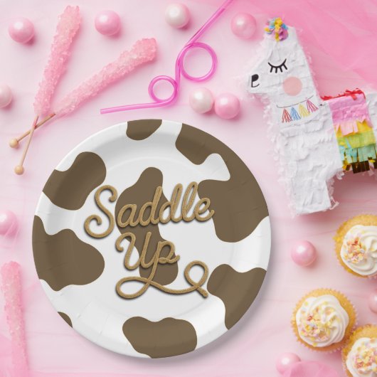 Zadelen Up Bruin Koe Land Westerne Rodeo Party Papieren Bordje (Feest)