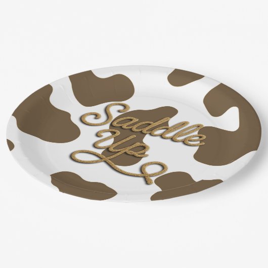 Zadelen Up Bruin Koe Land Westerne Rodeo Party Papieren Bordje (Gekanteld)