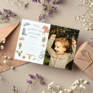 Zadelen Up Cowboy Verjaardag Party Foto Kaart