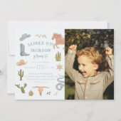 Zadelen Up Cowboy Verjaardag Party Foto Kaart (Voorkant)