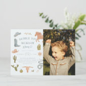 Zadelen Up Cowboy Verjaardag Party Foto Kaart (Staand voorkant)