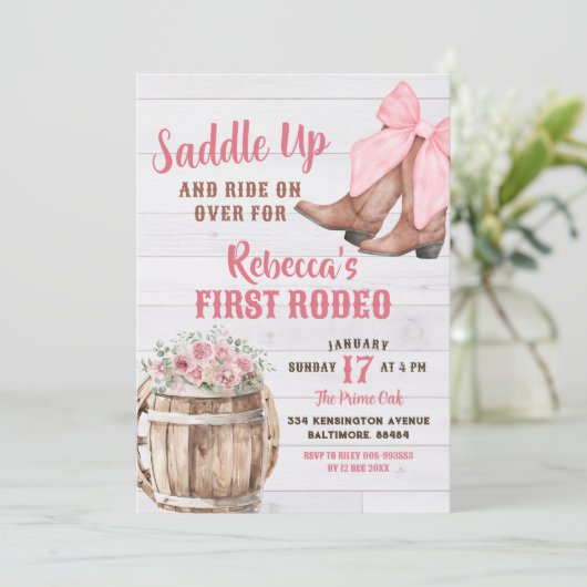 Zadelen Up Cowgirl Laarzen met Roze Bow Eerste Rod Kaart (Staand voorkant)