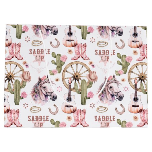 Zadelen Up Cowgirl Roze Westerne Gift Bag Groot Cadeauzakje (Achterkant)