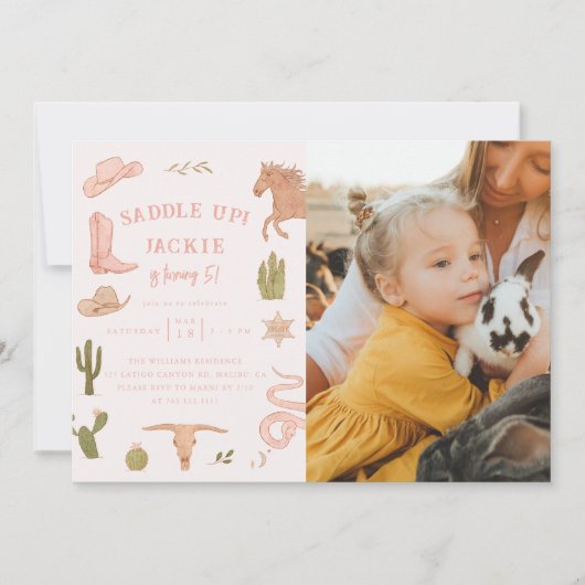 Zadelen Up Cowgirl Verjaardagsfeest Foto Kaart (Voorkant)