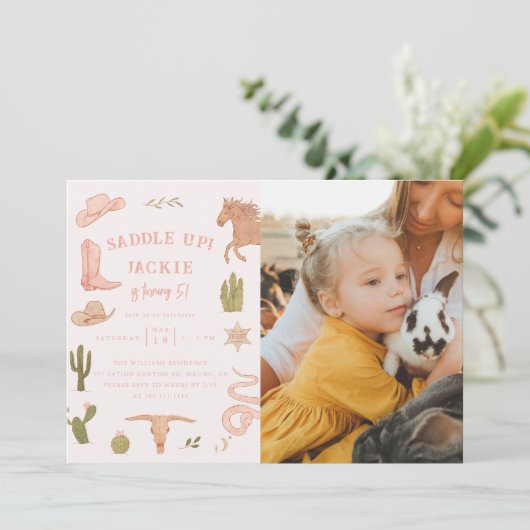 Zadelen Up Cowgirl Verjaardagsfeest Foto Kaart (Staand voorkant)