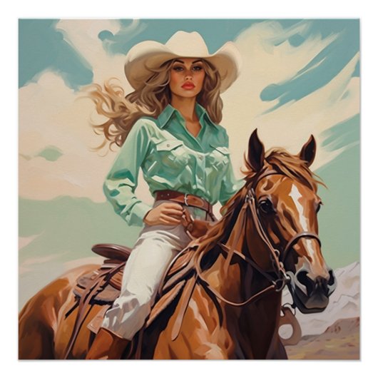 Zadelgestikt: Cowgirl Wall Art Perfect Poster (Voorkant)