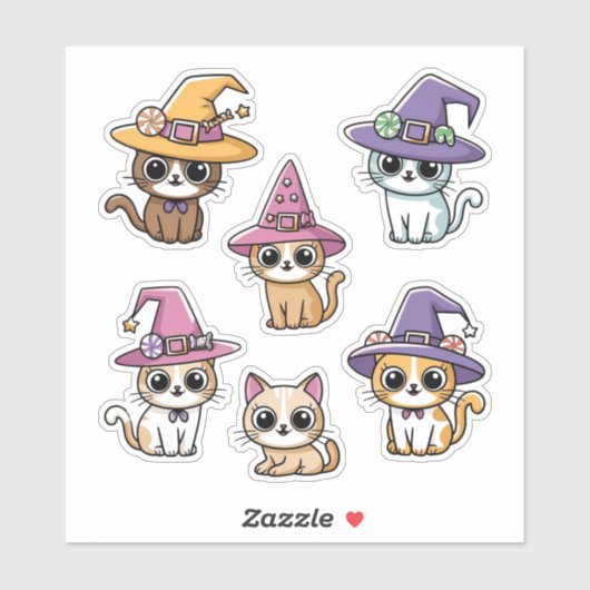 Zadelijke Halloween katten in heksenhoeden sticker (Vel)