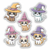 Zadelijke Halloween katten in heksenhoeden sticker (Voorkant)