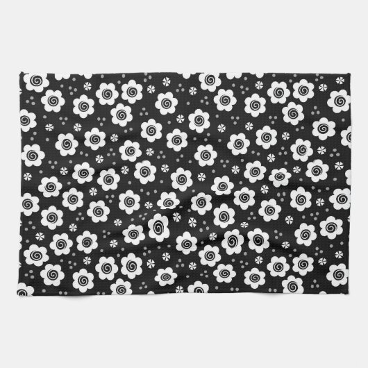 Zadelijke zwarte witte bloemen Handdoek (Horizontaal)