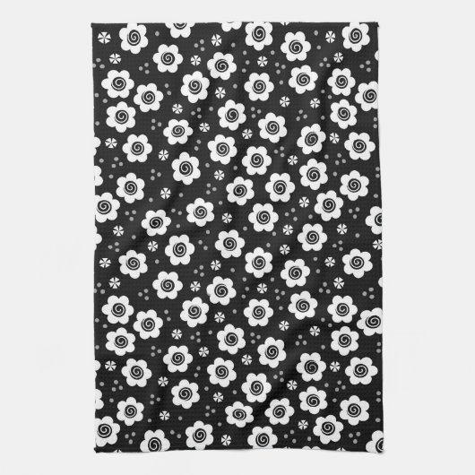 Zadelijke zwarte witte bloemen Handdoek (Verticaal)