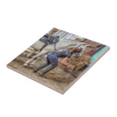 Zadelpaard op de voedertijd tegeltje (Zijkant)