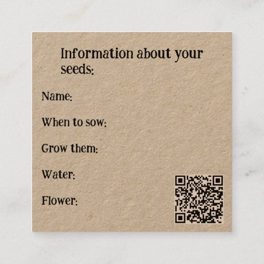 Zaden of Kaart in bulk verbouwen - Opslaan van bij Vierkante Visitekaartje (Achterkant)